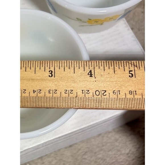 Set Of 3 Vintage Pyrex Coffee Tea Cups Yellow & Blue Floral Butterfly Design - Picture 12 of 12